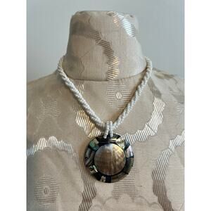 White Beaded Mosaic Pendant Necklace